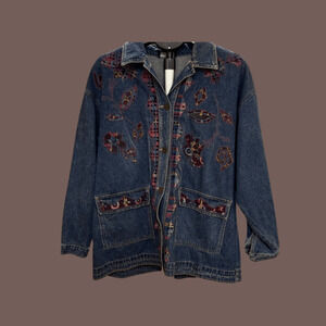 Carole Little Denim Jacket | Patchwork Embroidery | Size 12 | Vintage